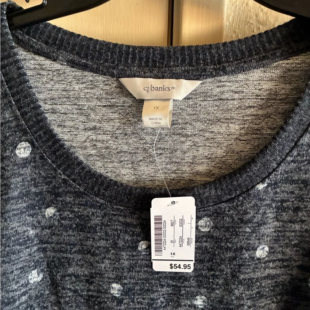 CJ Banks Navy and White Polka Dot Top - Picture 2 of 3
